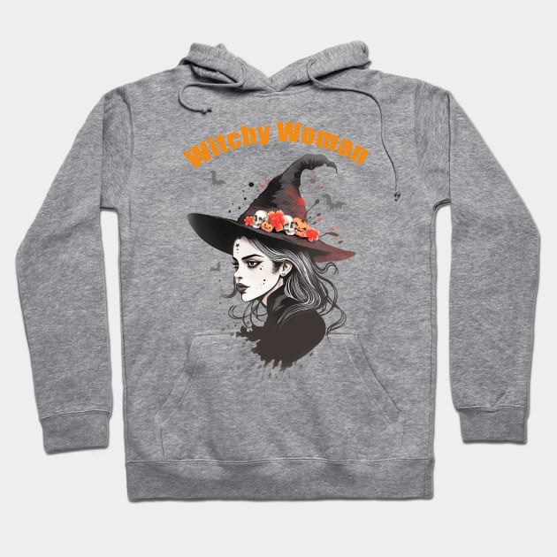 Witch Woman, Beautiful Witch, witch for cute Halloween, witch hat, spooky gothic Hoodie by Collagedream